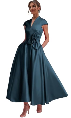 Tea Length Mother of The Groom Dresses for Women Seniors Satin Peacock Mother of Bride Dress Size 16
