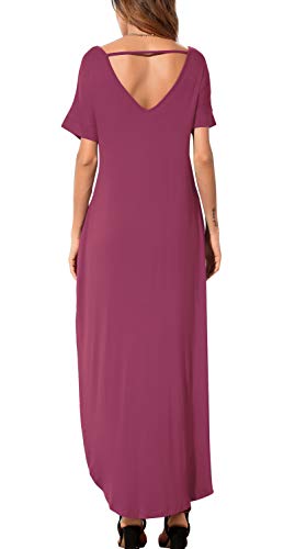 Image of GRECERELLE Women's Summer Maxi Dress Casual Loose V Neck Short Sleeve Side Split Long Dresses with Functional Pockets