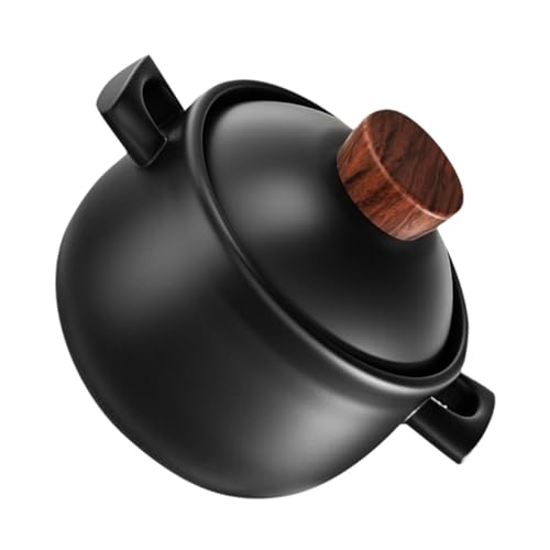 GATHINESS Olla de Cerámica para Estofados y Sopas 1.8l Negra, Multifuncional y Fácil de Usar, Adecuado para Cocina de Gas y Fiestas Jardín