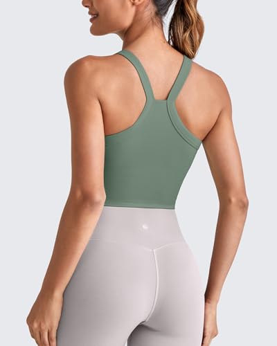 Image of G4Free Barefeel Cropped Workout Tops for Women Built in Bra Removable Padded Longline Sports Bras Racerback Yoga Tops