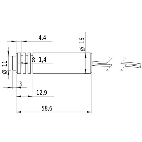 Láser de Punto, Rojo, 650nm, 40mW, 3V DC, Ø16x50mm, Láser Clase 3B, Foco Ajustable, Longitud de Cable 100mm - 70102260