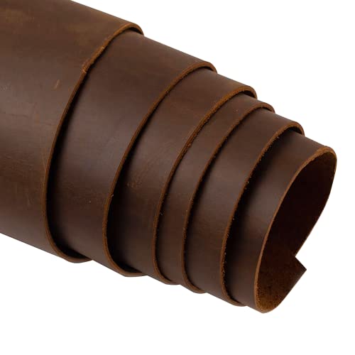 ELW 9-10 oz. (3.6-4mm) Thick Pre-Cut Size 12'x12' in Bourbon Brown Color Full Grain Cowhide Leather, Oil Tanned for Tooling, Carving, Molding, Craft, Hobby, Workshop, Sewing, Knife Sheaths