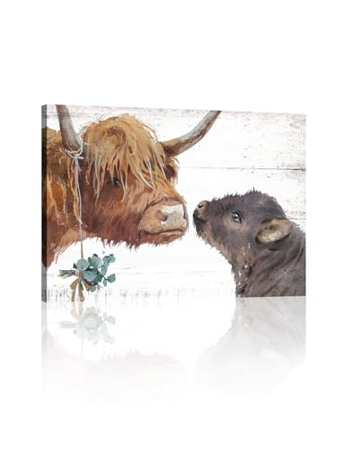 Image of Highland Cow Pictures Wall Decor: Cow Gifts Mothers Day Wall Art for Mom,Farm Animal Cattle Canvas Prints Farmhouse Kitchen Poster Western Country Room Bedroom Bathroom Decor 16" x 24"