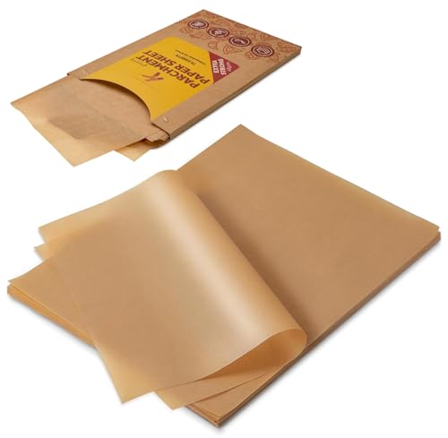 Katbite 75Pcs 12x16IN Unbleached Parchment Baking Paper, Heavy Duty Pre-Cut Parchment Paper Sheets, Half Sheet Brown Non-Stick Baking Paper for Air Fryer, Baking Cookie Pans, Oven