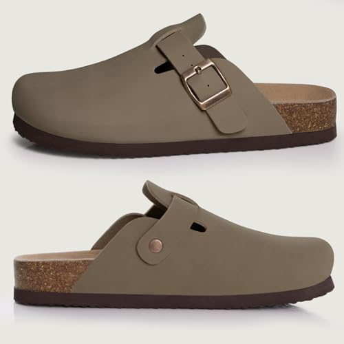 Image of KIDMI Unisex Vegan Suede Clogs Leather Mules Womens Mens Cork Footbed Potato Shoes with Arch Support