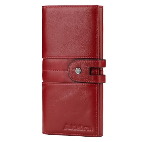 ALDEBRAN Womens Wallet Luxurious RFID-Blocking Tri-Fold Purse | Elegant Hand-Made Italian Genuine Leather Ladies Wallet & Ideal Gift for Her محفظة نسائية (Bold Red)
