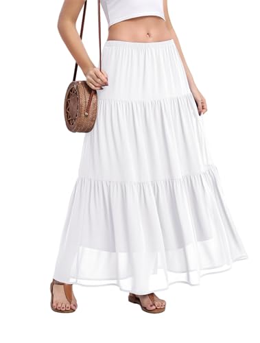 Jouica Women's Chiffon Elastic High Waist Pleated A-Line Flared Maxi