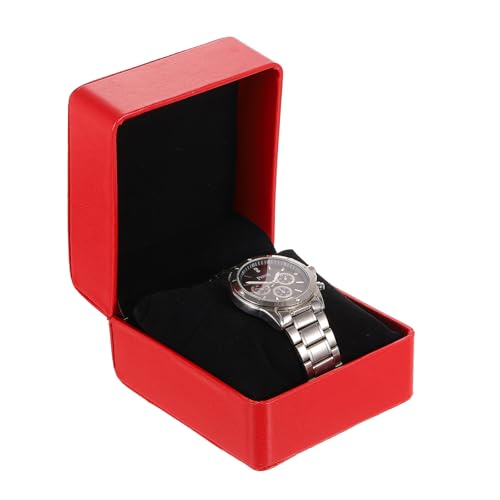 sourcing map Single Watch Box, PU Leather Watch Travel Case with Soft Pillow for Men Women, Portable Watch Storage Organizer Gift Box for Most Watches and Smart Watches, Red