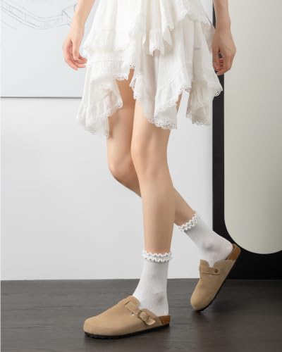 Image of DQCUTE Women's Ruffled Ankle Boot Socks - Soft Knit Cotton Lettuce Trim Crew Socks for Teen Women 6 Pairs