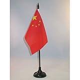 AZ FLAG China Table Flag 4'' x 6'' - Chinese Desk Flag 15 x 10 cm - Black Plastic Stick and Base