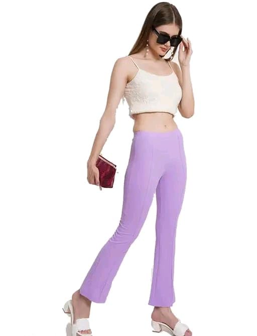 Image of Women's High-Rise Straight Leg Trousers, Relaxed Fit, Flared Style, Lint Free, Pack of 1