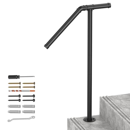 LIANTRAL Pasamanos ajustables para exteriores, barandilla de escalera de un solo poste, barandilla de hierro forjado para escalones al aire libre, para 1-2 escalones, pasamanos de escalera, color