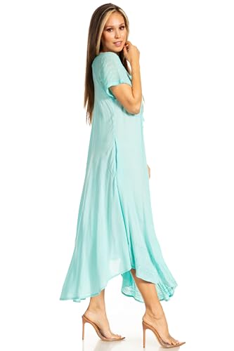 Image of Sakkas Egan Long Embroidered Caftan Dress /Cover Up with Embroidered Cap Sleeves