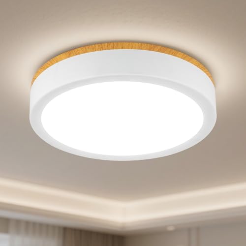 Image of 11 inch Flush Mount Ceiling Light, Minimalist Modern Wood Paint LED Ceiling Light with 5CCT 2700K-5000K, Dimmable LED Light Fixtures Ceiling Mount for Kitchen Bathroom Bedroom Hallway