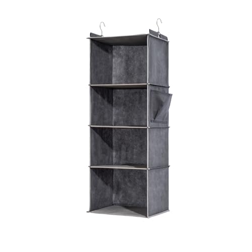 YRCBEHFU 吊り下げ収納 衣類ラック 竹製強化版 クローゼット 収納吊り下げ 帽子/鞄 収納ラック 省スペース 取付簡単 折り畳み式 旅行/出張 30x30x80cm 4段 グレー