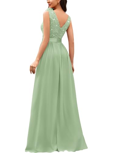 Image of Miusol Women's Vintage V-Neck Sequined Split Formal Evening Maxi Dress