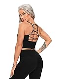 FITTOO Damen Sports BH Nahtloser Seamless starker Halt Bustier Atmungsaktiver Hollow Sport BH Top Push Up Abnehmbarer Polsterung große Brüste #03 - Schwarz (Racerback A) M