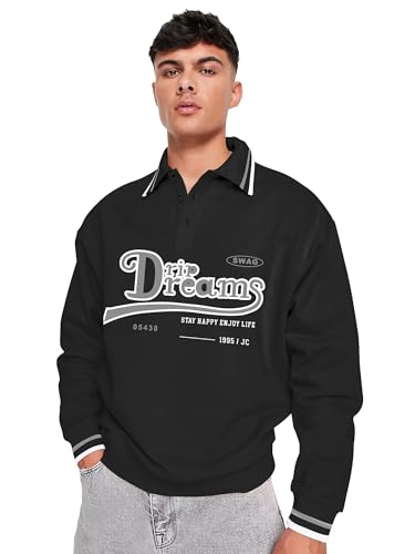Image of Jump Cuts Mens Printed Polo Neck Full Sleeve Oversized Fit Cotton Blend Polo T-Shirt Large for Men
