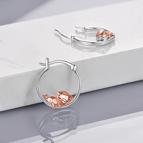 Fox/Pig/Mushroom/Cat Earrings Sterling Silver Cute Hoop Earrings Animal Jewelry Gifts for Women Daughter4