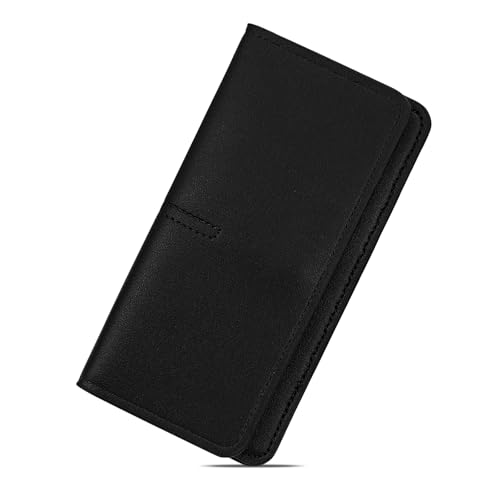 Long Wallet Purse, Unisex Slim Long Wallet Thin PU Leather Wallet Bifold Credit Card Clutch with Snap Closure Coin Pocket for Woman Men (Black)