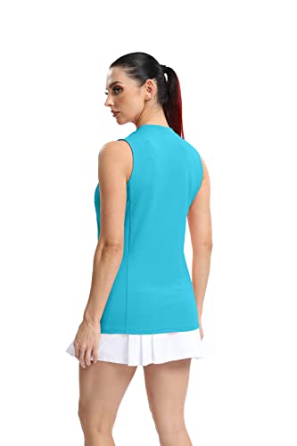 Alaroo Women's Workout Golf Tank Tops Sleeveless Tennis Shirts V-Neck Polo Lightweight Upf 50+ Blue M #TOP4