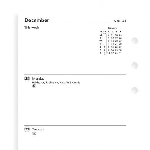 Filofax Week To View Refill For 2016 Yearly Calendar, White