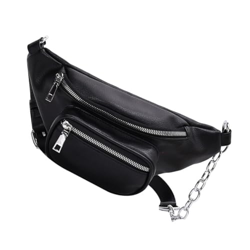 Riñonera de mujer de piel sintética bolsillos cremallera bolso bandolera negro POPETPOP
