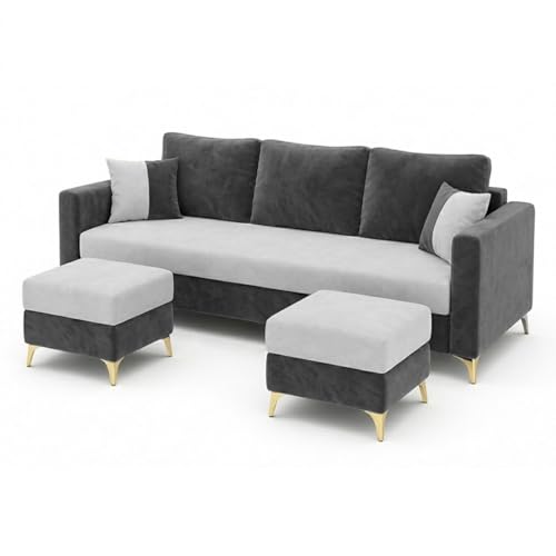 Image of Classiq Rich 5 Seater L Shape Sofa Set with Movable Ottoman | Flexible Layout | Spacious Soft Touch Seating | Designer Sofa for Living Room (Dark Grey & Light Grey)