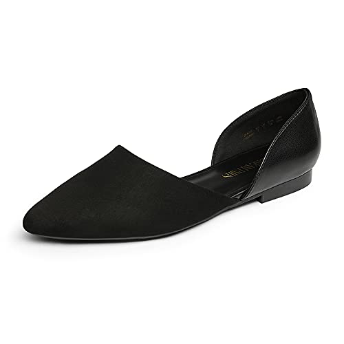 DREAM PAIRS Women's Elegant Dressy Flats Shoes Pointed Toe Casual Comfort Slip on Walking Flats for Women 7 Black/Suede