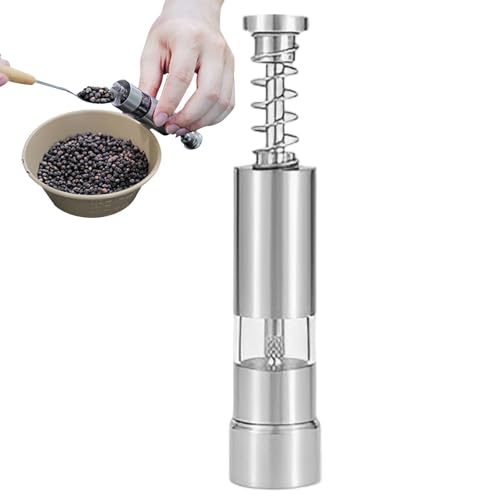 Macinapepe manuale, in acciaio inox, a pressione, portatile, con molla, per condimento e macinazione, per cucina