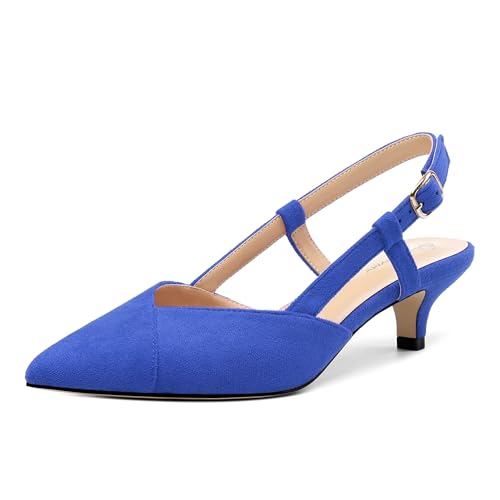 Womens Slingbacks Pumps Low Kitten Heel Pointed Toe Sandals Buckle Dress Shoes for Party Office Wedding 1.5 Inch