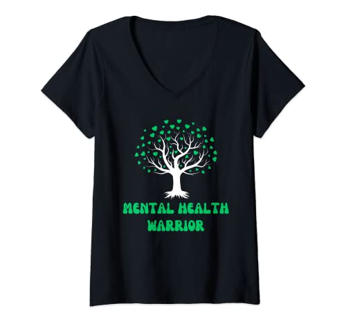 Mujer Guerrero de la salud mental Groovy Tree Heart Funny MH Awareness Camiseta Cuello V