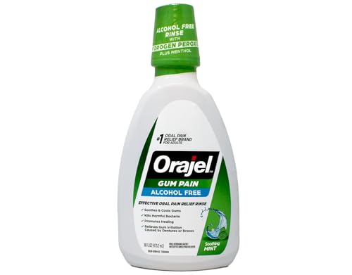 Orajel 2X Medicated Gum Pain Rinse Alcohol-Free Oral Pain Relief Mouth Rinse with Hydrogen Peroxide 1.5% + Menthol Soothing Mint 16 fl oz