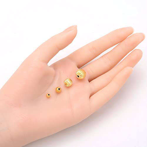 50Pcs Beautiful Corrugated Melon Spacer 8Mm Round Metal Beads Gold Plated Brass For Jewelry Craft Making Cf116-8 #TOP3