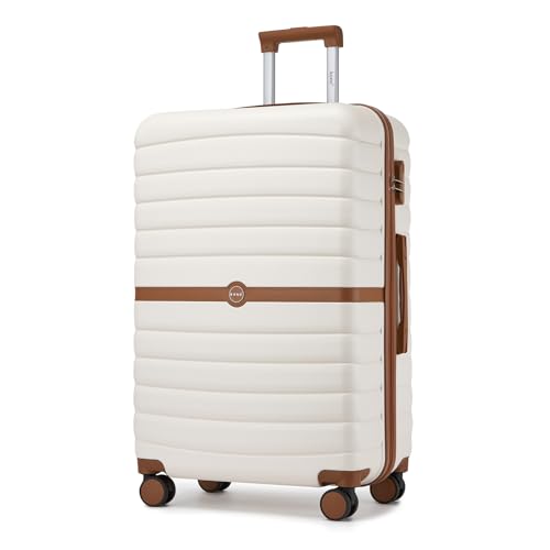 Kono Maletas de Viaje Grandes 23 Kilos, Maleta Grande Ligera de Compuesto ABS+PC, Equipaje de Mano con 4 Ruedas 360° Giratorias (Crema/Marrón)