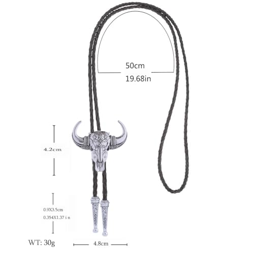 Image of GelConnie Longhorn Bull Bolo Tie for Men Native American Western Cowboy Leather Necktie Bolo Necklace for Women Gold Texas
