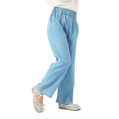 Image of Girls Pants with Pockets Pull On Lightweight Bell Bottoms Straight Leg Baggy Jeans for Girls Flare School Pants