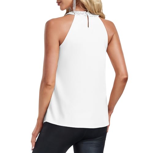 Komorebi Sequin Tops for Women Sleeveless Halter Tops Dressy Sparkle Cocktail Vest Tank Top Glitter Party Shirts3