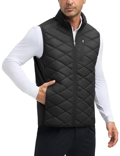 baleaf Herren Wanderweste Gefütterte Golfwesten Steppweste Outdoor Sportwesten Outdoorwesten für Laufen Golf Wandern Schwarz M