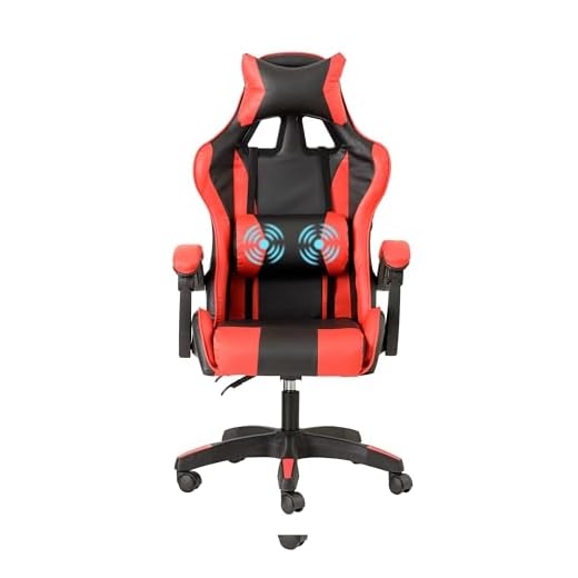 Baroni Home Silla de Gaming Ergonómica con Masajeador Lumbar, Silla de Oficina con Respaldo Reclinable con Cojines Ajustables Reposacabezas y Soporte de Espalda, 50x55x117 cm (Rojo)