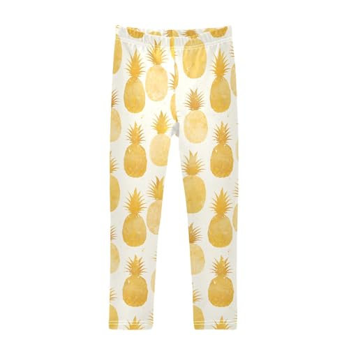 KLL Gold Glitter Pineapples Girls Active Leggings Comfortable High Waisted Leg Yoga Pants Exercise