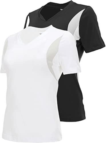 Women’s Activewear Dry Fit Athletic Moisture Wicking V Neck T-Shirts For Women - Workout T-Shirt 1&2 Pack Black/White #TOP7