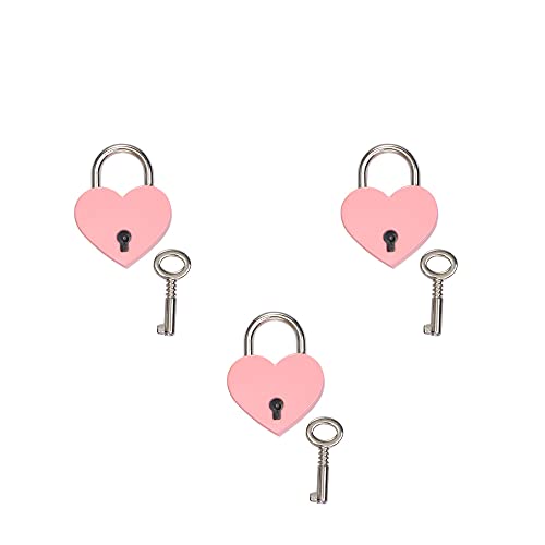 Image of Leadigol 3 Pcs Heart Shaped Padlock Mini Lock with Key,Small Metal Padlock Love Heart Lock Zinc Alloy Wedding with Key Travel Jewelry Box Hardware