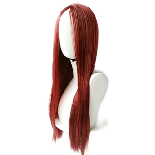 Perucas longas e retas bordô/cabeça de fibra sintética resistente a altas temperaturas/realística na
