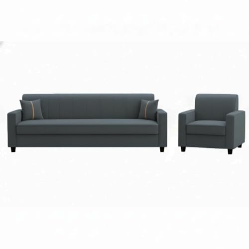 Image of FURNY Cosmos 5 Seater Fabric 3+1+1 Sofa Set (Dark Grey) Premium Velvet Finish | Durable Comfort | Ideal for Living Room, Office