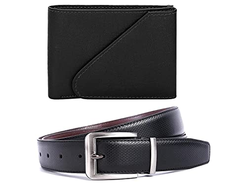 Image of Amicraft Faux Leather Men's Wallet & Belt Combo Set Black Brown Reversible Gift set