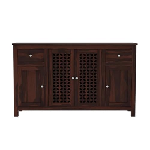 Image of Amazon Brand - Solimo Solid Sheesham Wood Minza Sideboard Cabinet with 2 Drawers & 4 Doors | Multipurpose Wooden Storage Organizer Unit for Living Room, Bedroom, Kitchen & Crockery (Walnut Finish)