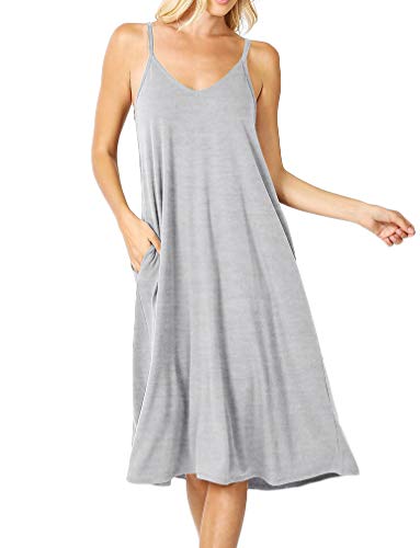 Image of ALLLA Women's Lightweight Flowy Summer Dress - Adjustable Strap Knee Length Dress with Side Pockets. Casual, Beachwear