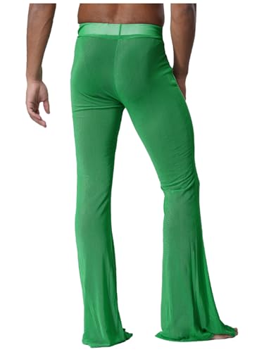 TiaoBug Mens Sheer Mesh Flared Pants High Waist Elastic Waistband Bell Bottom See Through Trousers4