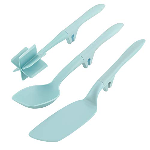 Rachael Ray Tools and Gadgets Lazy Crush & Chop, Flexi Turner, and Scraping Spoon Set / Cooking Utensils - 3 Piece, Light Blue